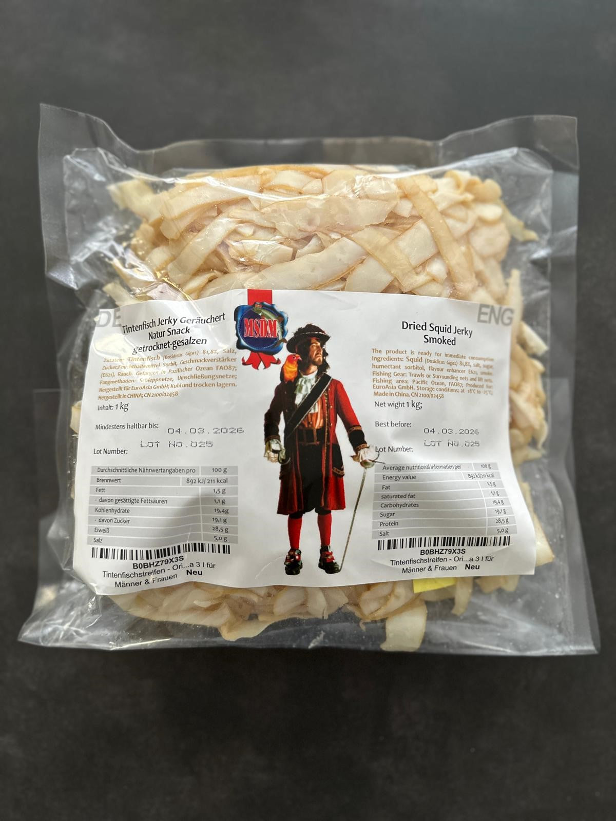 Tintenfisch Jerky Geräuchert. Der Natur Snack getrocknet & gesalzen als 1kg Paket.